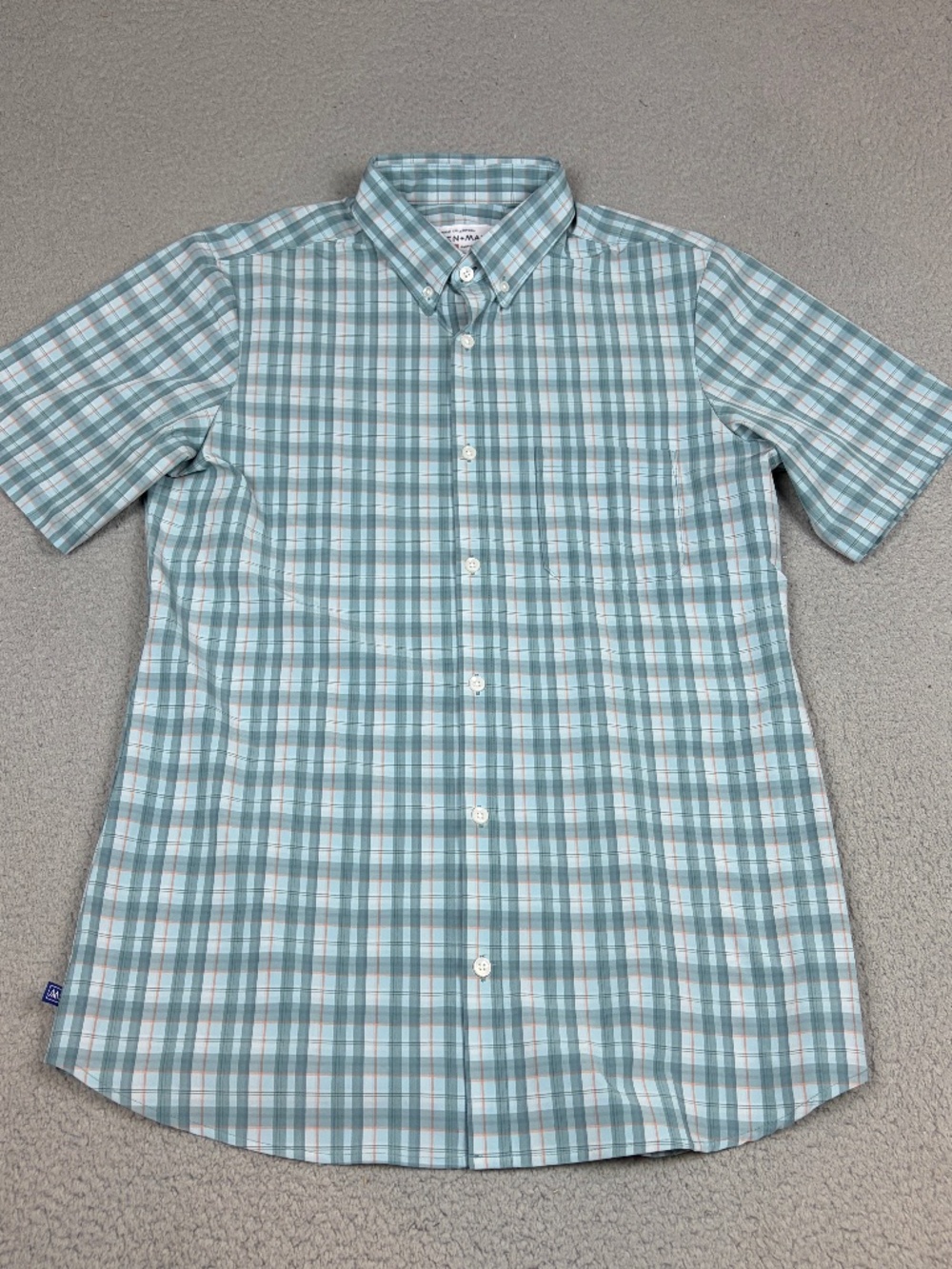 Mizzen + Main Leeward Shirt Mens Large Tall Trim Fit Blue Plaid Short Sleeve